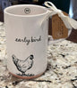 New Rae Dunn white ceramic tall Farmline coffee mug EARLY BIRD