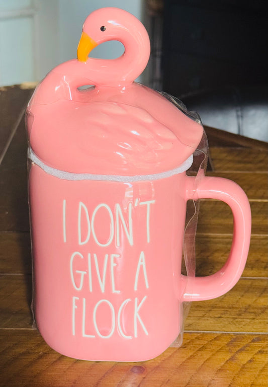 New Rae Dunn 🦩 flamingo topped ceramic coffee mug I DONT GIVE A FLOCK