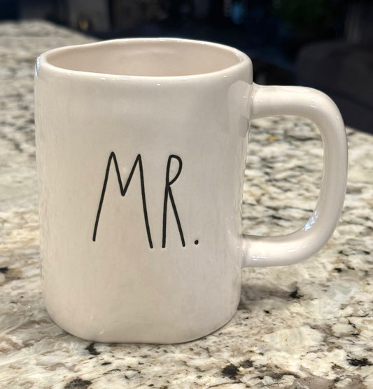 New Rae Dunn white ceramic coffee mug MR.