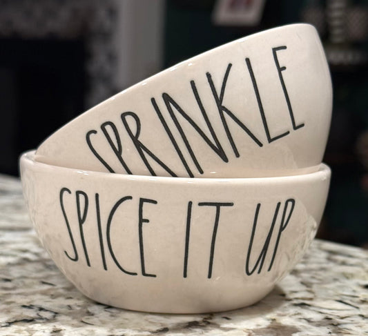 Rae Dunn white ceramic 2-piece mini bowl set SPRINKLE & SPICE IT UP