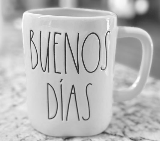New Rae Dunn white ceramic coffee mug BUENOS DIAS