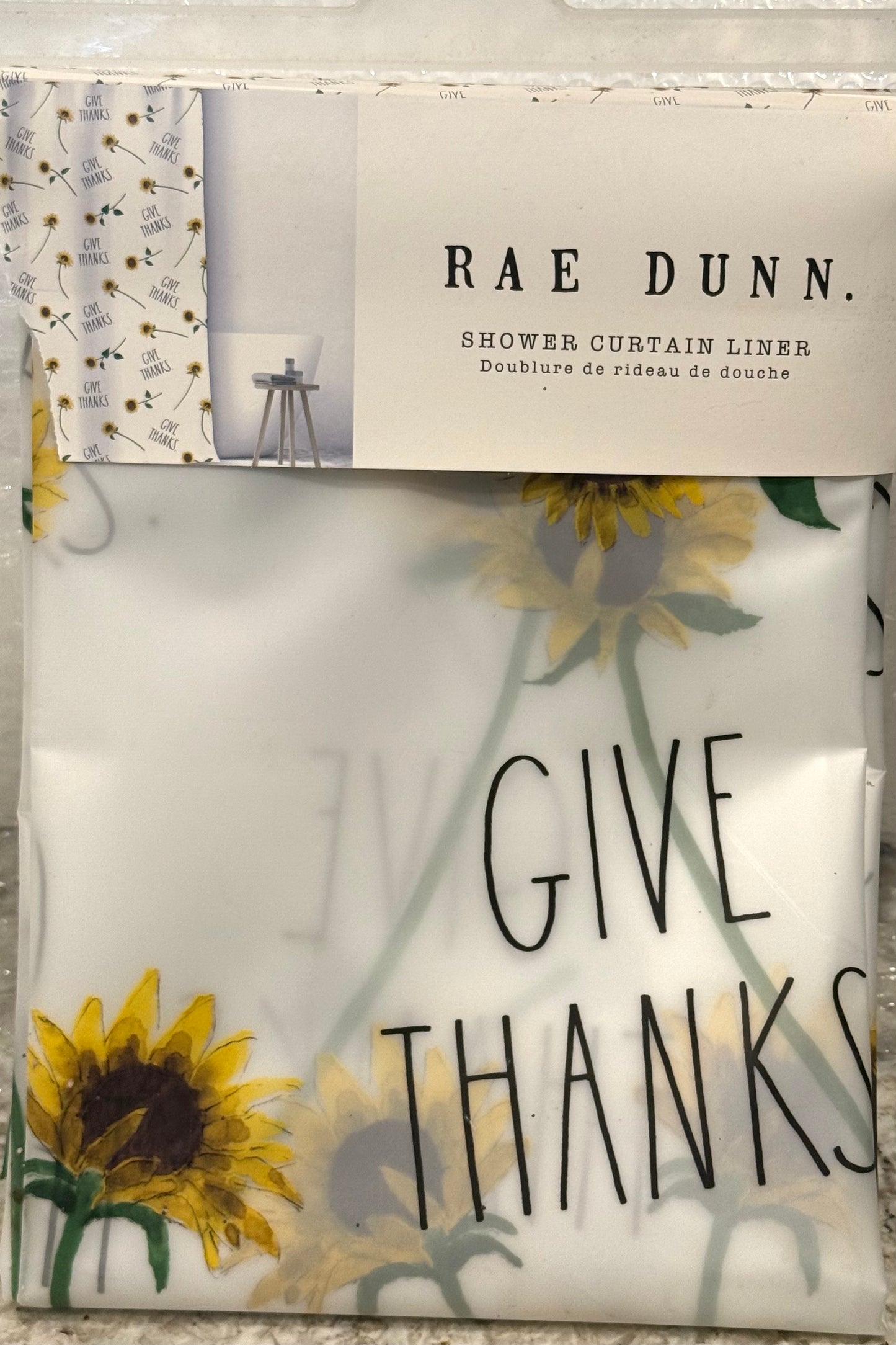 New Rae Dunn shower curtain liner GIVE THANKS