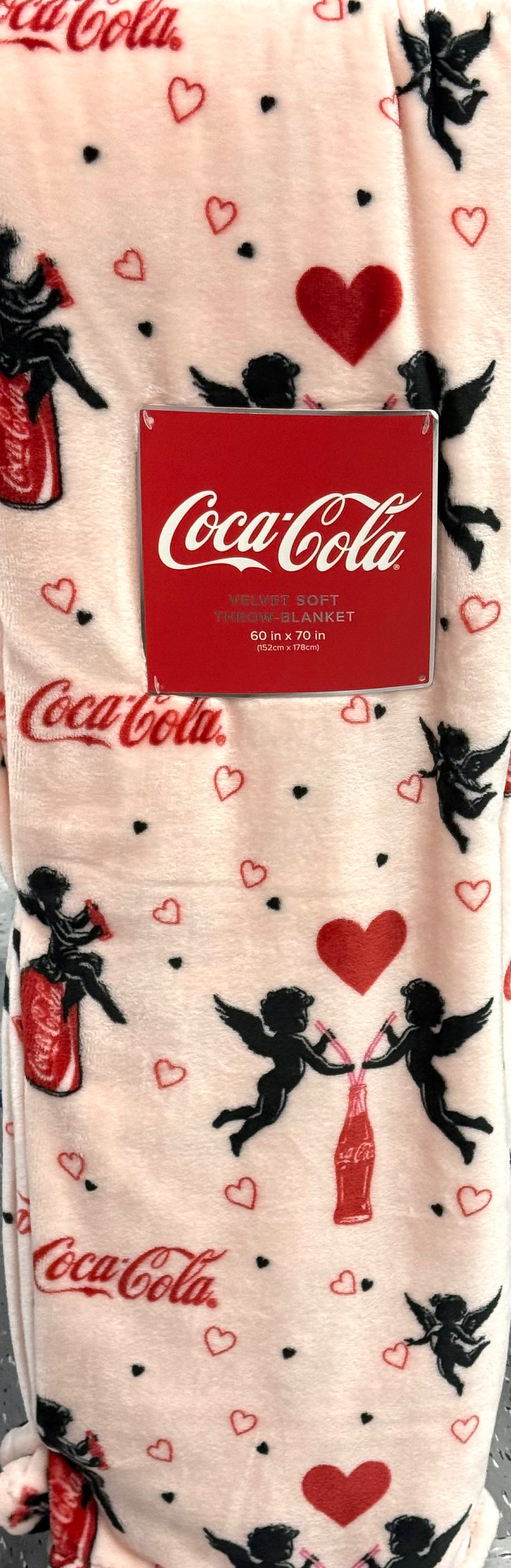 New Coca Cola pink Cupid oversized Valentines throw blanket 60x70