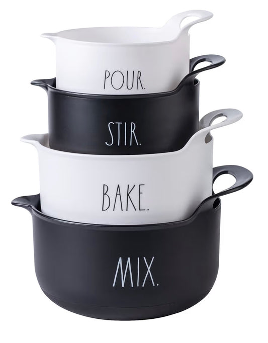 New Rae Dunn nesting non-slip mixing bowl set black/white