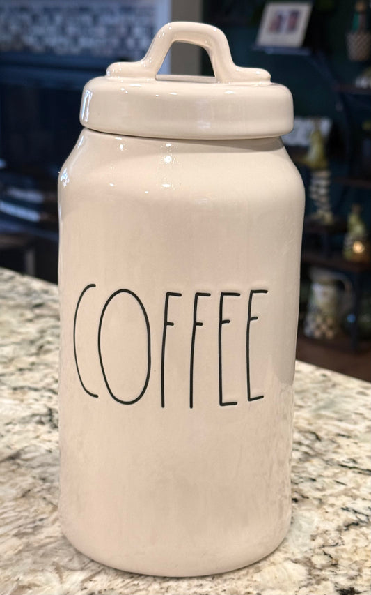 New Rae Dunn white ceramic coffee canister 9”