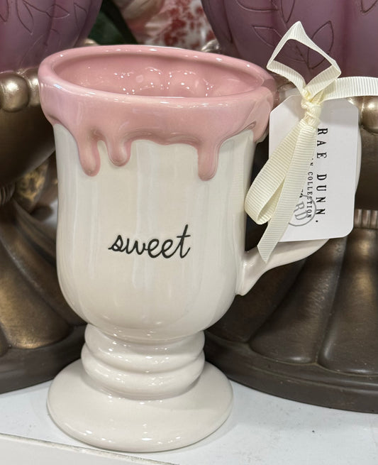 New release Rae Dunn pink drip ceramic SWEET mug