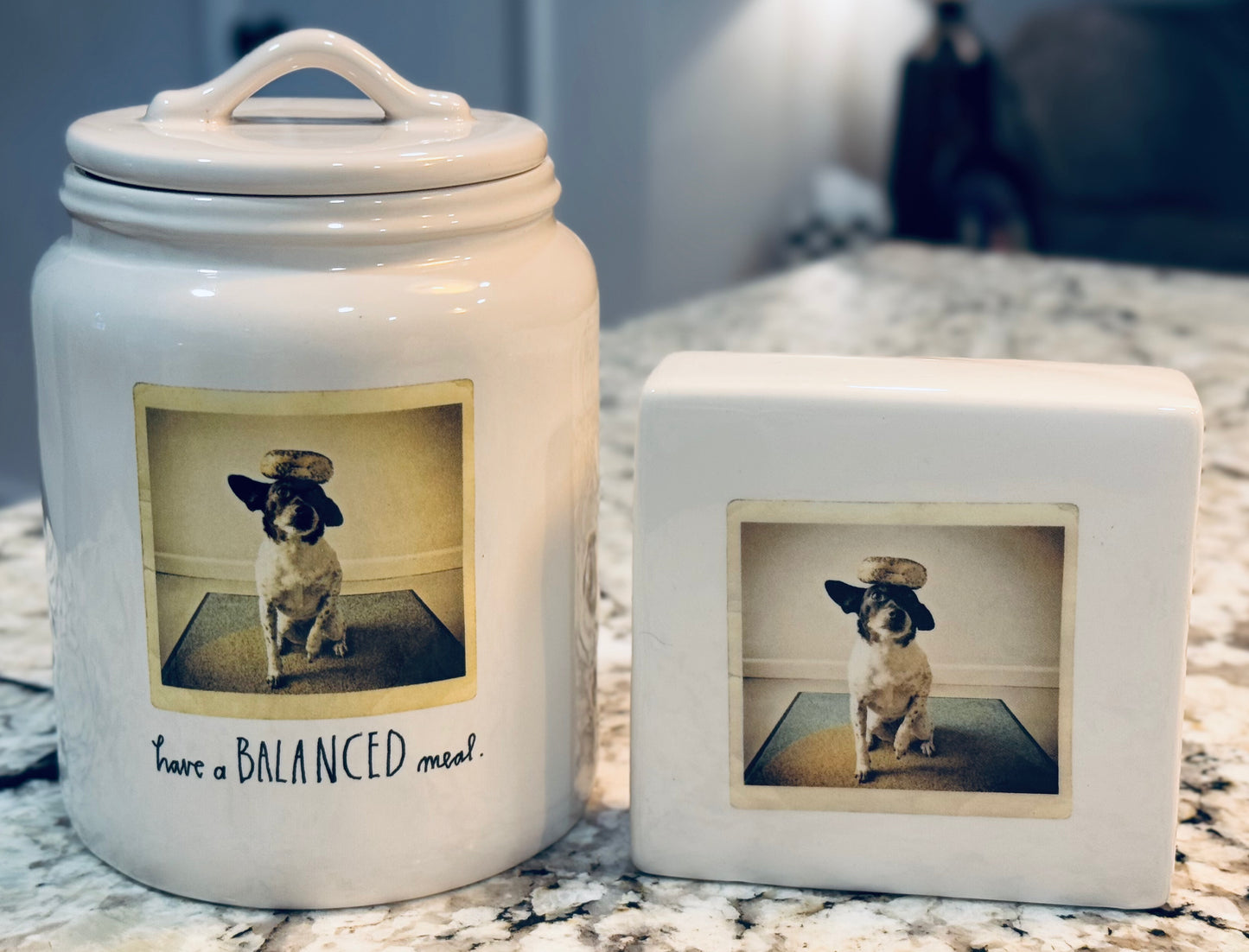 Rae Dunn’s rare HER DOGS! Ceramic canister 8.25” HAVE A BALANCED MEAL