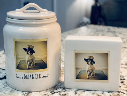 Rae Dunn’s rare HER DOGS! Ceramic canister 8.25” HAVE A BALANCED MEAL