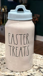 Rae Dunn white ceramic 9” EASTER TREATS canister -blue lid