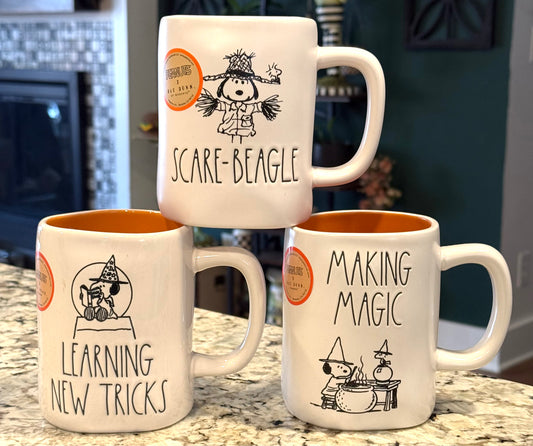 New Rae Dunn x Peanuts Snoopy 3-piece Halloween mug set