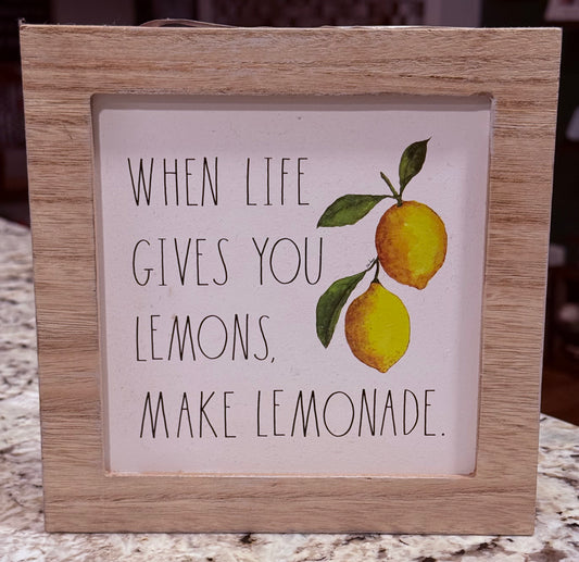 New Rae Dunn wood lemon sign decor WHEN LIFE GIVES YOU LEMONS MAKE LEMONADE 8x8
