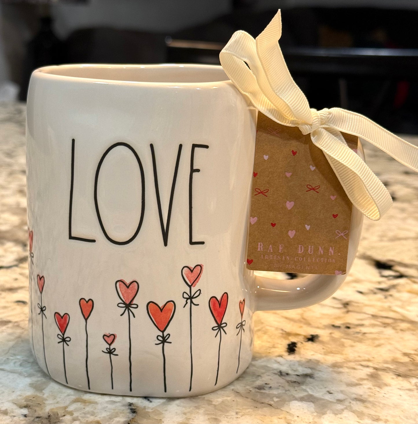 New Rae Dunn ceramic growing heart flower coffee mug LOVE