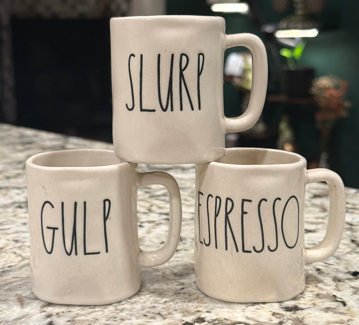 Rae Dunn 3-piece mini espresso mug set GULP SLURP ESPRESSO