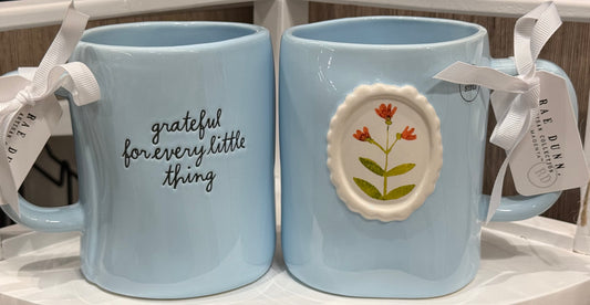 New Rae Dunn baby blue ceramic coffee mug GRATEFUL FOR EVERY LITTLE THING