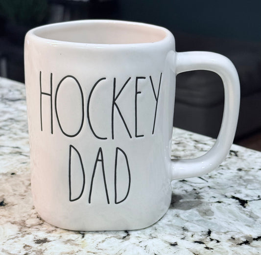 New Rae Dunn white ceramic coffee mug HOCKEY DAD