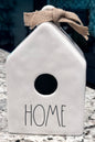 New Rae Dunn white ceramic birdhouse HOME-burlap ribbon, square