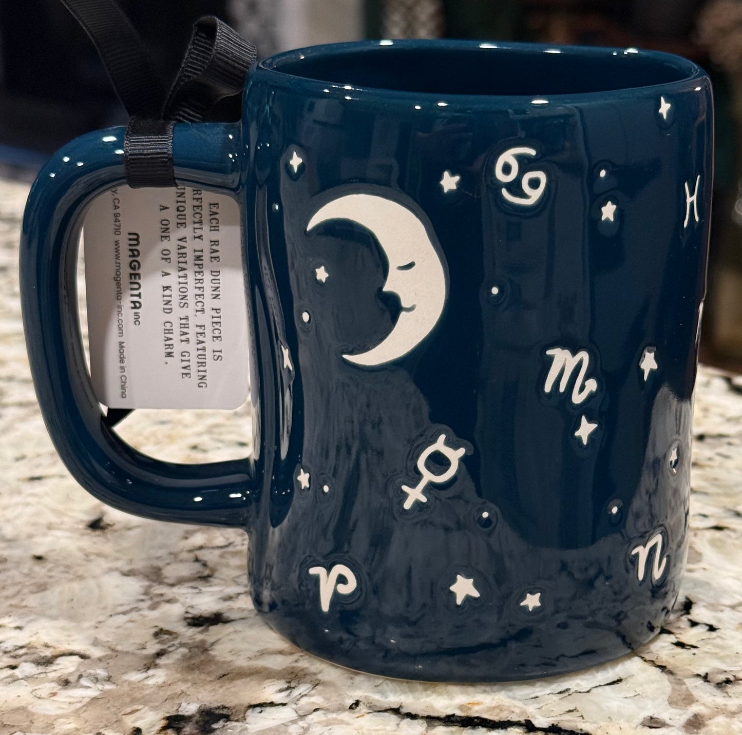 New Rae Dunn blue iridescent ceramic Halloween coffee mug TRUST THE SIGNS