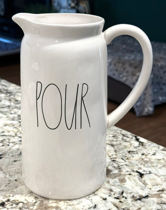 Rae Dunn white ceramic 9” POUR farmhouse pitcher