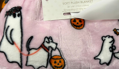 New Issac Mizrahi pink ghost walking dog twin size blanket bedding 60x90