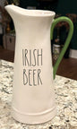 New Rae Dunn St. Patrick’s Day white with green handle  ceramic pitcher IRISH BEER