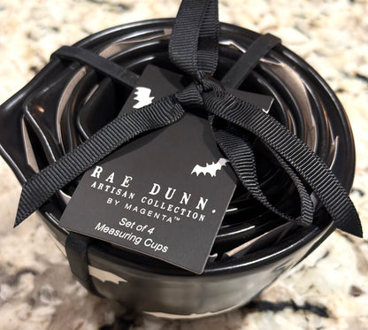 New Rae Dunn black ceramic bat print Halloween measuring cup set