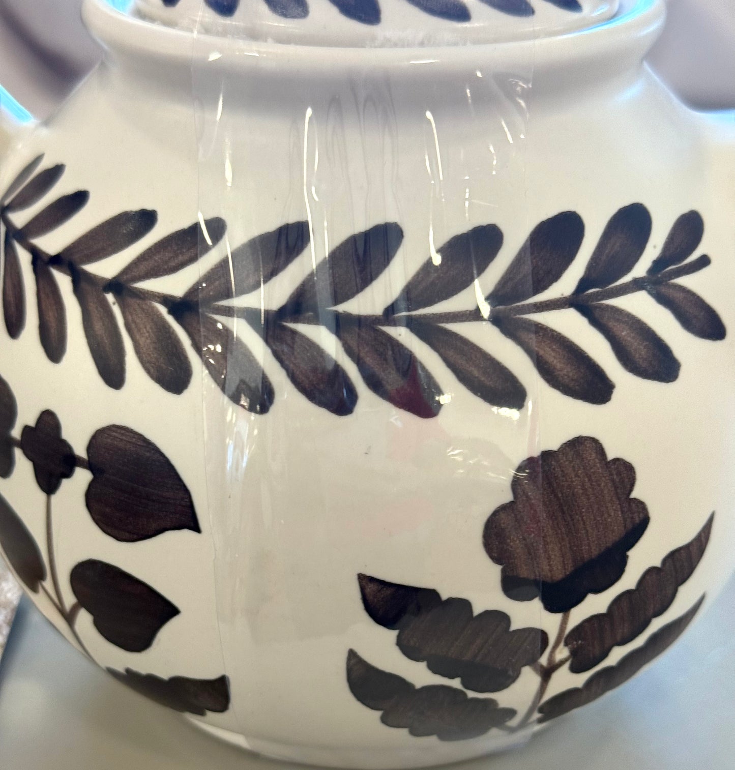 New hand painted, ceramic brown floral Made in India teapot decor
