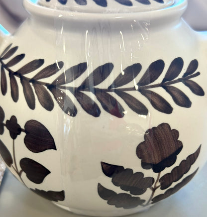 New hand painted, ceramic brown floral Made in India teapot decor