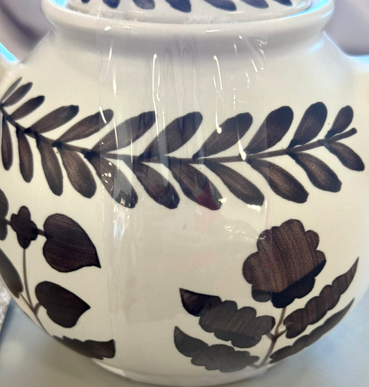 New hand painted, ceramic brown floral Made in India teapot decor