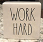 Rae Dunn white ceramic decor block 5x5 WORK HARD/BE BRAVE