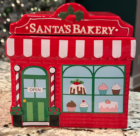 New Strawberry Street ceramic SANTA’S BAKERY Christmas cookie jar kitchen decor