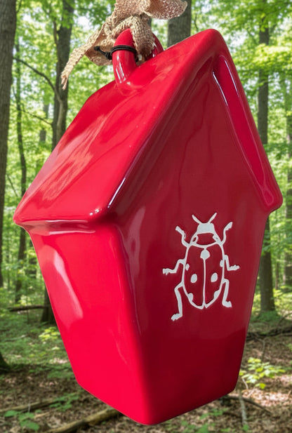 New Rae Dunn red LADY BIRD ceramic birdhouse decor