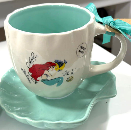 New Rae Dunn x Disney’s The Little Mermaid ceramic coffee mug & plate set UNDER THE SEA