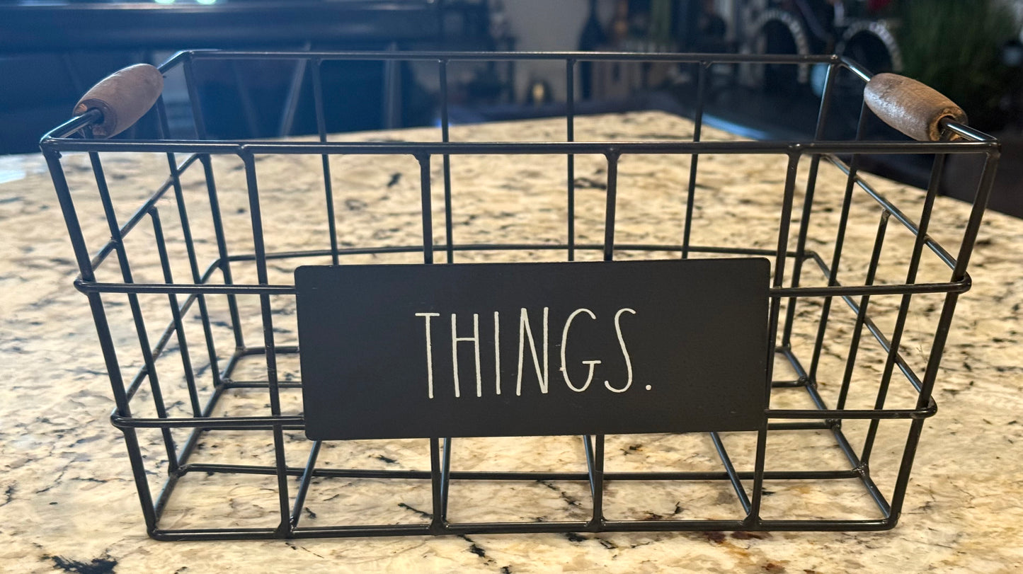 New Rae Dunn black metal THINGS basket