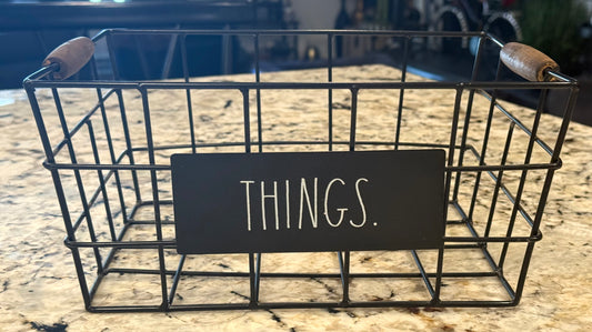 New Rae Dunn black metal THINGS basket