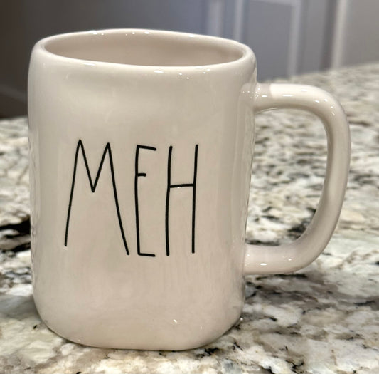 Rae Dunn white ceramic MEH coffee mug