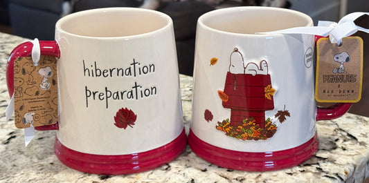 New Rae Dunn x Peanuts Snoopy fall coffee mug HIBERNATION PREPARATION