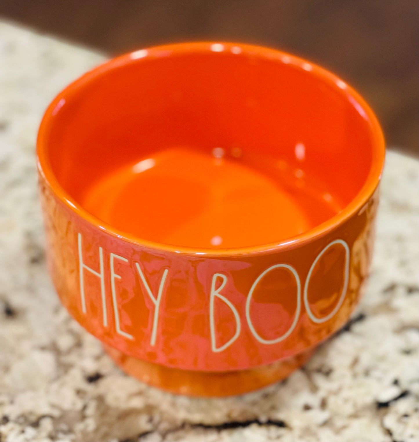 New Rae Dunn iridescent Orange ceramic 6” raised based bowl HEY BOO!