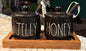 New Rae Dunn black ceramic JELLY/HONEY container set with spoons/base