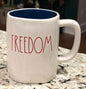 New Rae Dunn Americana white ceramic blue interior coffee mug FREEDOM