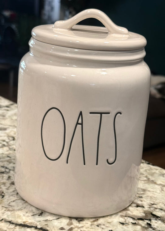 New Rae Dunn white ceramic 8” OATS canister