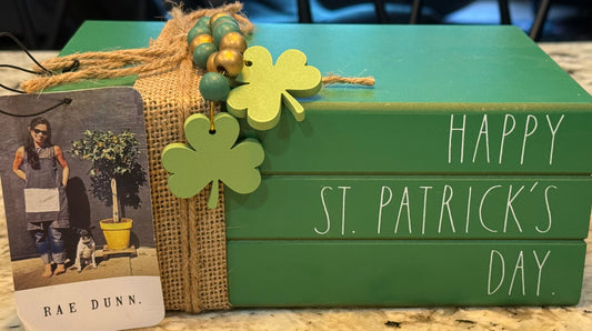 New Rae Dunn St. Patrick’s Day wood stacked book set HAPPY ST. PATRICK’S DAY ☘️