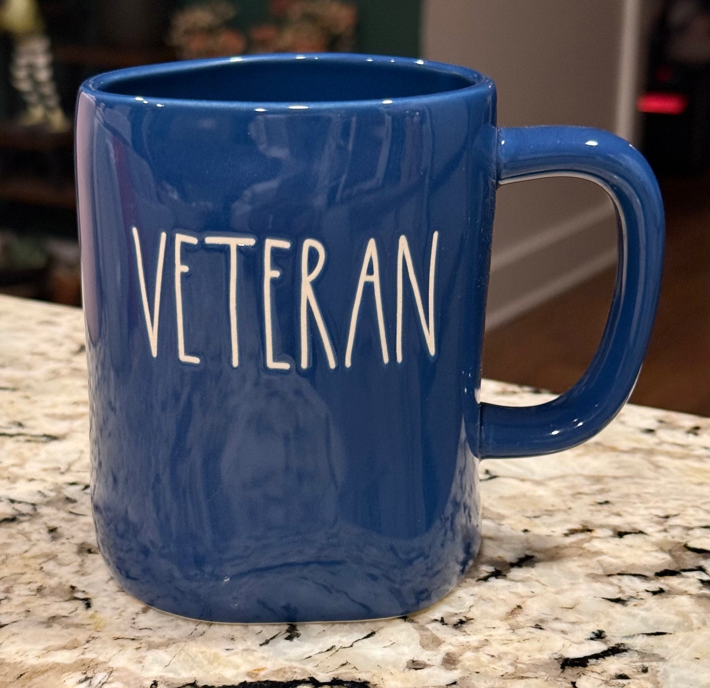 New Rae Dunn Americana blue ceramic coffee mug VETERAN