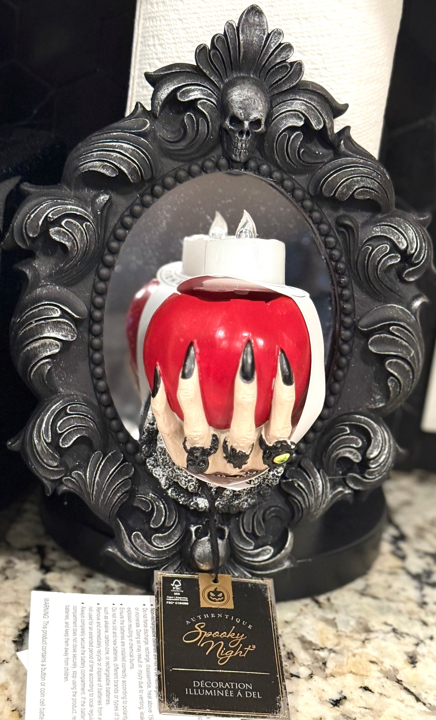 New Halloween decor poison apple hand coming out if mirror picture frame light up decor