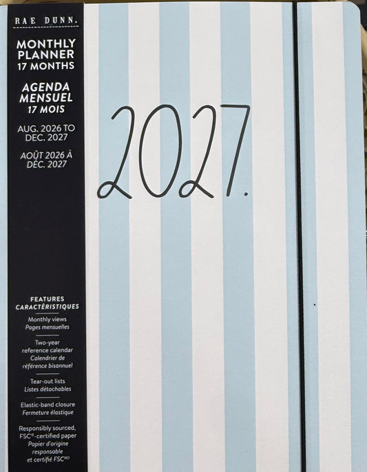 New Rae Dunn softback 8x10 monthly planner 2026-2027 striped