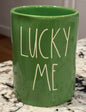 New Rae Dunn St. Patrick’s Day ceramic green candle LUCKY ME