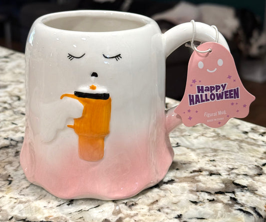 New white & pink ghost stanley ceramic coffee mug Halloween decor