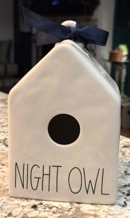 Rae Dunn white ceramic NIGHT OWL Birdhouse decor