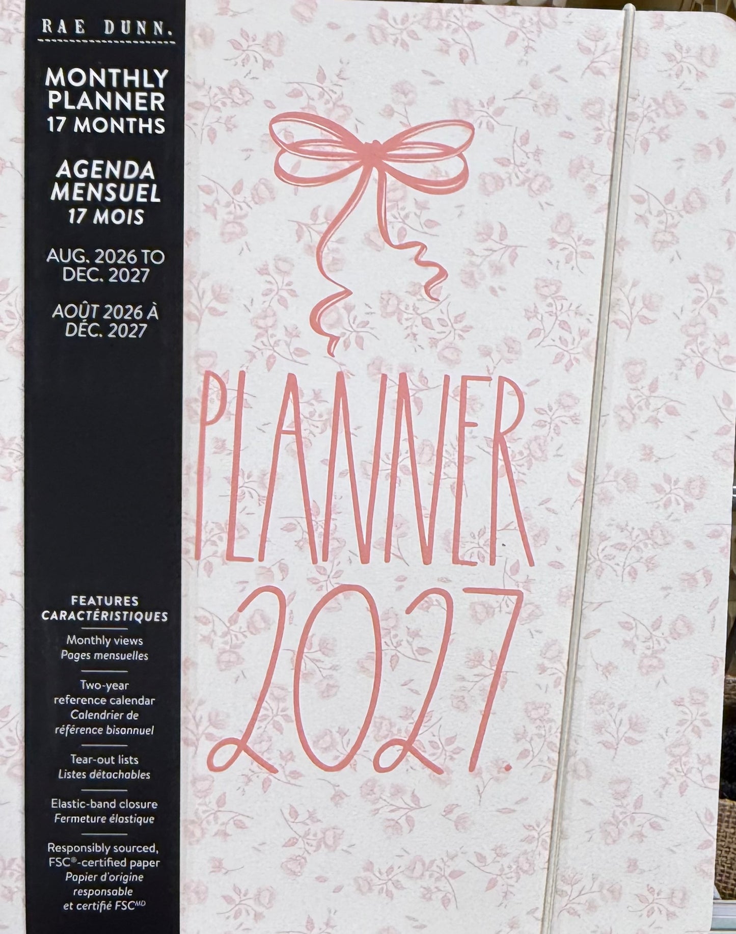 New Rae Dunn softback 8x10 monthly planner 2026-2027 pink bow 🎀