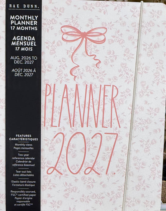 New Rae Dunn softback 8x10 monthly planner 2026-2027 pink bow 🎀
