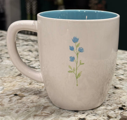New Rae Dunn white ceramic coffee mug NANA blue interior